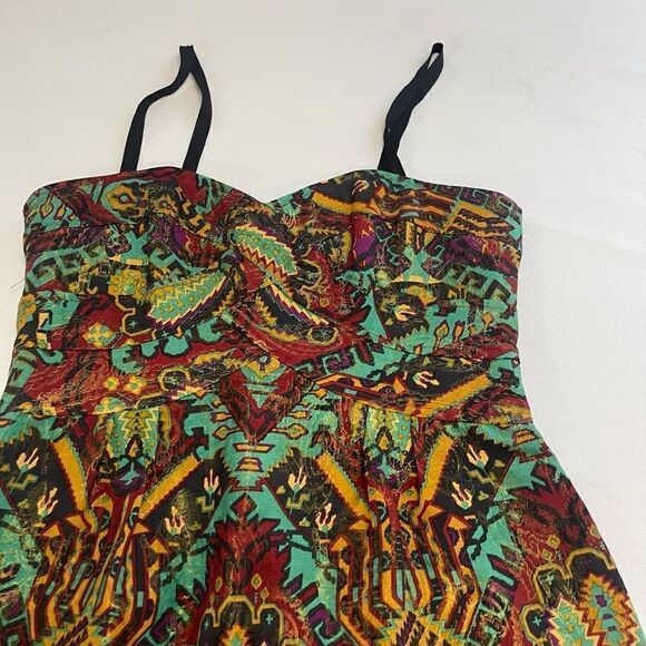 Nanette Lepore Kharma Dress Silk Metallic Brocade Party Cocktail Green Red Sz 6 - Picture 2 of 7